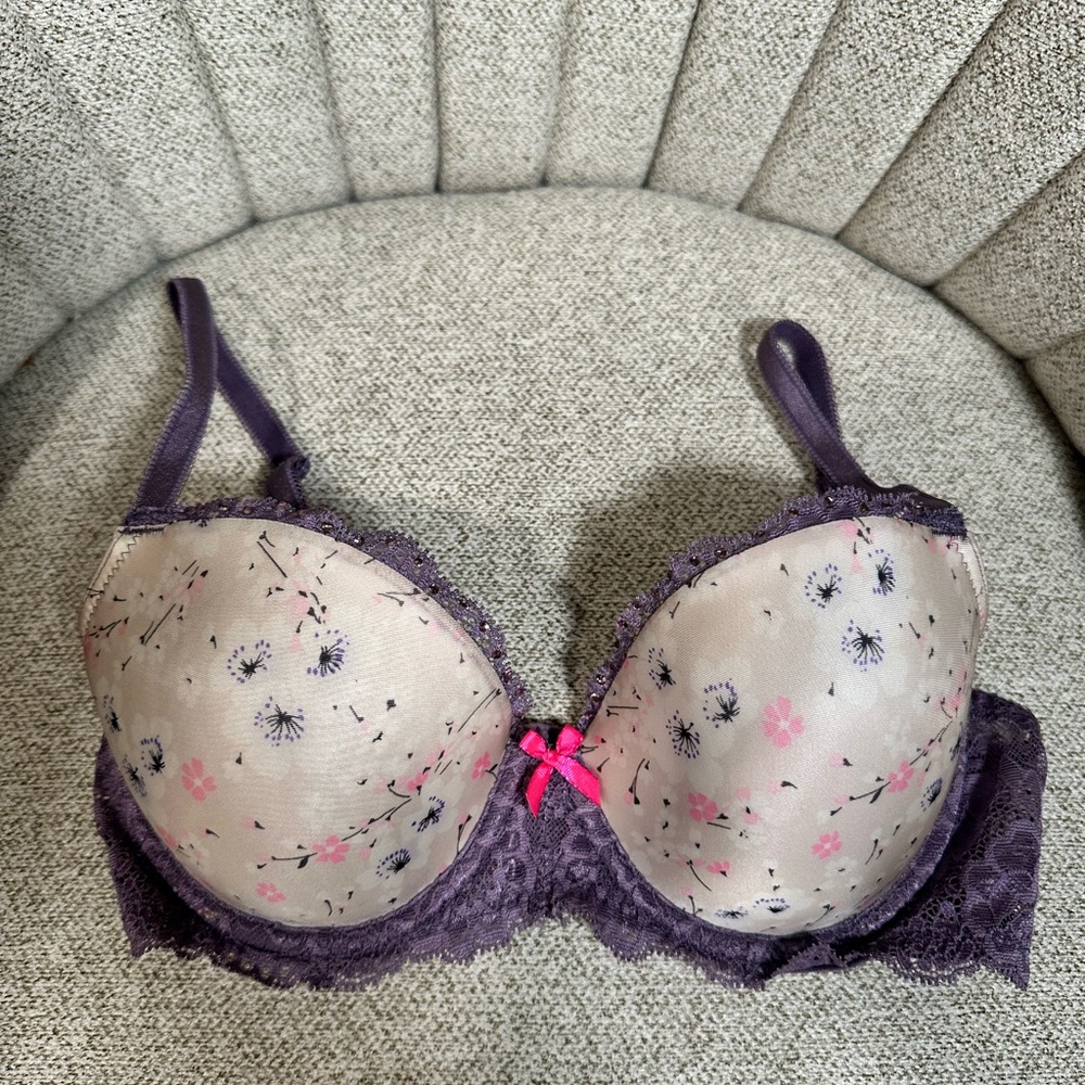 Victoria's Secret l Purple and Cream Underwire Bra with Floral Accents